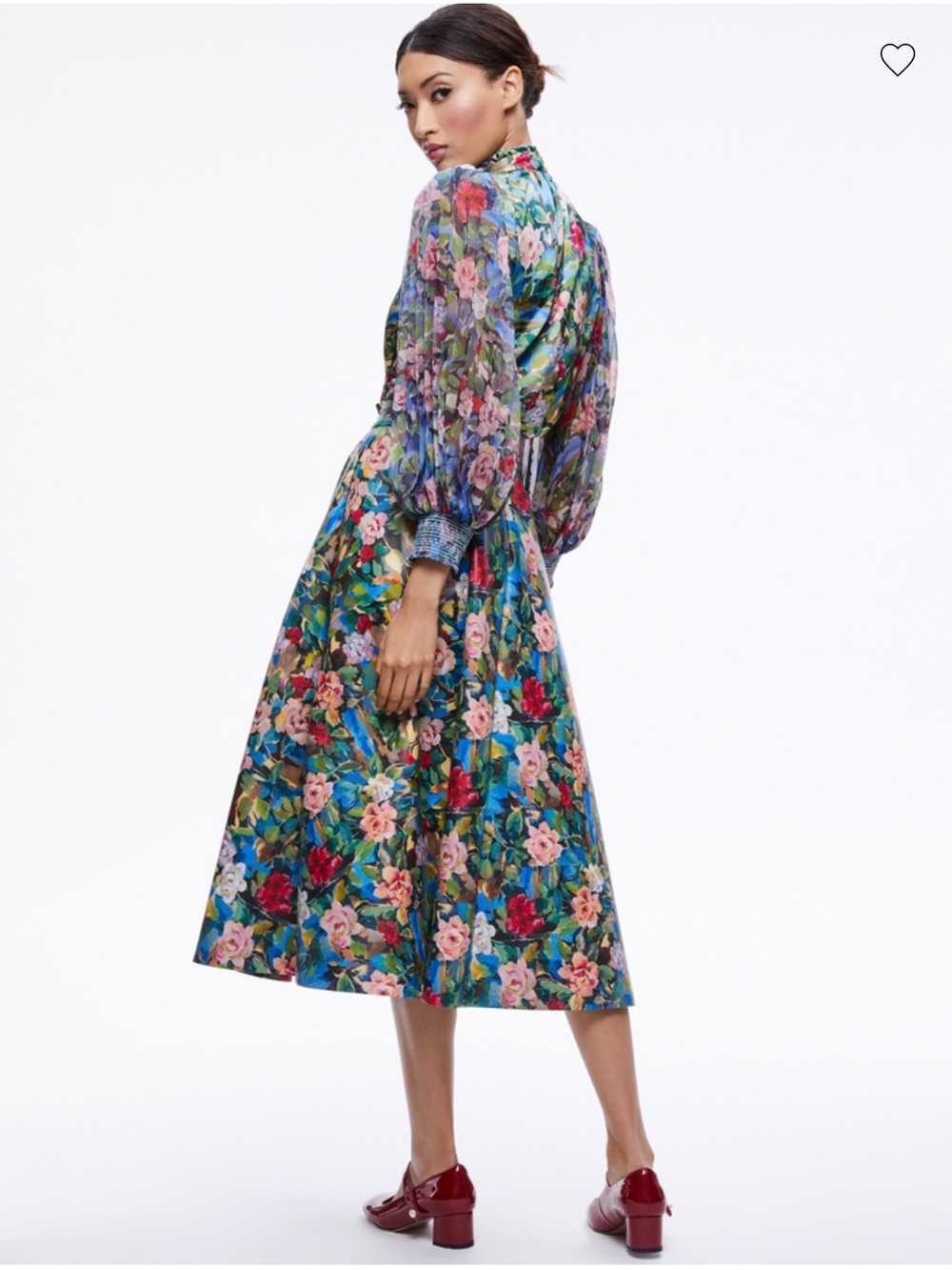 ALICE + OLIVIA EARLA VEGAN LEATHER FLARE SKIRT + ILAN SMOCKED BLOUSE - Picture 7 of 8